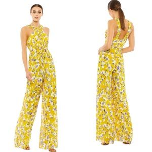 Ieena for Mac Duggal Yellow Crossed Halter Tie Waist Jumpsuit Size 2